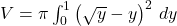 V = \pi \int_{0}^{1} \left( \sqrt{y} - y \right)^2 \, dy