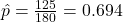 \hat{p} = \frac{125}{180} = 0.694