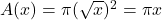 A(x) = \pi (\sqrt{x})^2 = \pi x